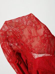 SHEIN ICON 蕾絲拼接胸罩杯鏤空短上衣 - 紅色 - 查看 7