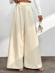 SHEIN Privé 純色寬腳褲 - 杏色 - 查看 4