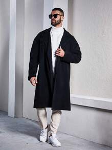 Manfinity Homme Men's Plus Size Trench Coat With Notched Collar, Tie And Belt - Black - View 5
