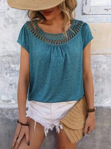 SHEIN LUNE 女式圓領短袖t恤 - 藍色 - 查看 1