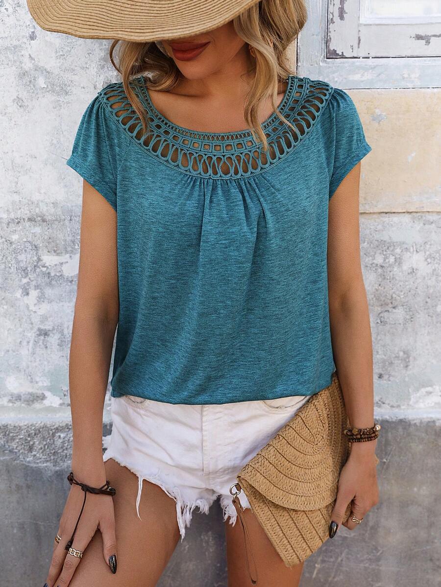 SHEIN LUNE 女式圓領短袖t恤 - 藍色 - 查看 1