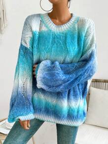 SHEIN LUNE 女士渐变灯笼袖针织套头衫秋冬毛衣 - 彩色 - 查看 4