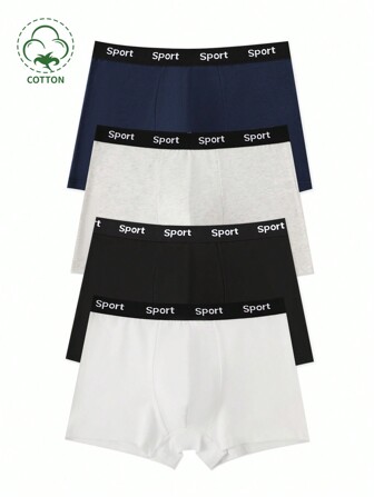 4pcs Teenage Boys' Letter Print Boxer Briefs