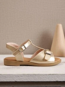 兒童鞋,女童夏季休閒金色平底涼鞋 - 金色 - 查看 4