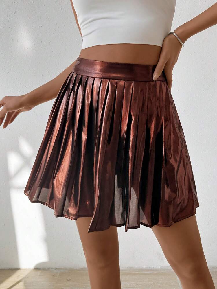 Glossy Pleated Skirt