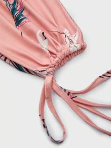 青少年女孩珊瑚粉色树叶印花裤、长袖衬衫、短裤、吊带背心 4 件套家居服度假旅行休闲夏装 - 珊瑚粉 - 查看 3