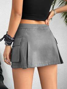 SHEIN Coolane 女士口袋迴紋針短裙 - 灰色 - 查看 2