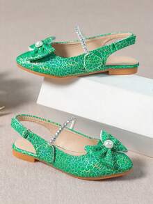 時尚獨特的大假珍珠兒童平底鞋 - 綠色 - 查看 2