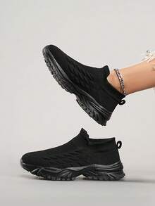 女童黑色透氣輕量運動襪鞋,適用於春夏季 - 黑色 - 查看 5