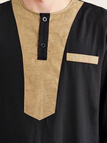 SHEIN Teen Boy'S Casual Patchwork Robe Shirt - Multicolor - View 6