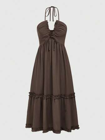 Fairycore Women'S Ruffle Trim Halterneck Dress