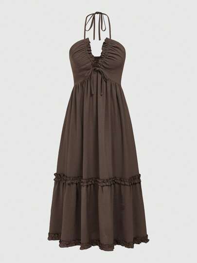 Fairycore Women'S Ruffle Trim Halterneck Dress