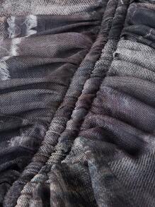 SHEIN ICON 大碼仿丹寧打樣拼接印花立領喇叭袖連衣裙 - 灰色 - 查看 5