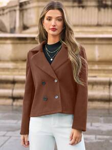 SHEIN Frenchy 女士雙排扣結構外套 - 咖啡棕 - 查看 4