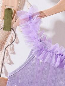 2pcs/Set Tween Girl Frill Edge Mesh Sleeveless Top And Mesh Skirt - Mauve Purple - View 4