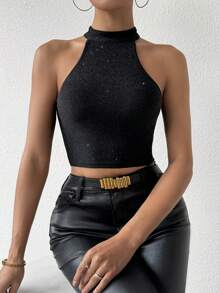 SHEIN Privé Women'S Shiny Tank Top For Summer With Textured Fabric