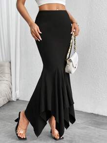 Firerie Women's Bodycon Asymmetrical Fish Tail Hem Skirt - Black - View 1