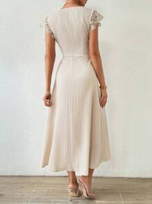 Chiquease Vestido De Encaje Patchwork Para Mujer - Albaricoque - Ver 2