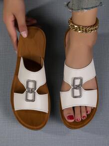 女性平台楔形涼鞋夏季戶外透氣輕便防滑休閒拖鞋（黑色） - 米色 - 查看 2