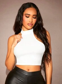 SHEIN SXY Top De Cuello Alto Corto De Color Sólido