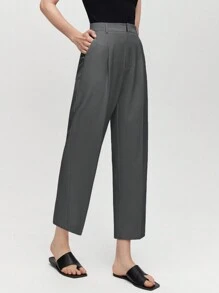 BizChic 女士正式褶皱长裤，浪漫优雅日常时尚百搭商务休闲通勤装，秋冬女士复古风格办公室服装 - 深灰色 - 查看 3