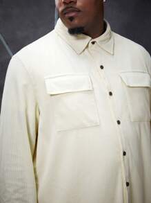 Manfinity Homme Men'S Plus Size Cargo Pocketed Long Sleeve Shirt And Pants Two Piece Set - White - View 4