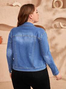 Chaqueta De Mezclilla Lavada De Talla Grande Con Botones - Lavado ligero - Ver 2