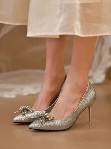 Women's High Heel Shoes Silver Stiletto Elegant Bridal Princess Wedding Evening Shoes - Silver - View 7