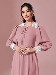 Modelyn Ladies' Patchwork Lace Long Sleeve Dress - Pink - View 5