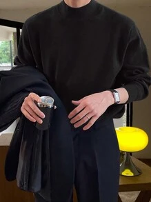 Claim Dot 男士纯色基础款毛衣，适合秋冬季节，长袖上衣