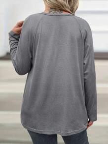 SHEIN LUNE Hơn In hoa  cao cổ in Tay Raglan Áo thun - Xám - Xem 2