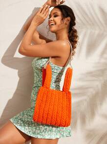 SHEIN VCAY Bolso De Mano Versátil De Color Sólido Para Mujer - Naranja - Ver 4