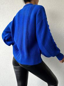 EURMUSE Women'S Solid Color Drop Shoulder Cardigan With Open Front - Blue - View 2