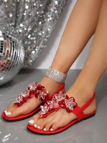 Flat Slipper Sandals For Women, 2024 New Arrival Retro & Versatile Design Outdoor Flip Flops With Toe Strap For Beach - Red - View 7