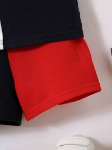 SHEIN Conjunto De Pantalones Cortos Informales Y Jersey Con Cuello Plano Y Bloques De Color Para Bebé Niño - Multicolor - Ver 10