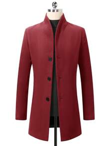 Manfinity Homme 男士單排釦長袖大衣 - 中紫紅色 - 查看 4