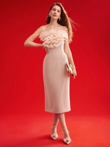 MOTF PREMIUM WOVEN WOMEN'S MULTI-LAYER RUFFLE TRIM STRAPLESS DRESS,VALENTINE'S DAY OUTFIT