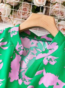 SHEIN LUNE Vestido Florido Babado com Bainha Mulheres Boho Tamanhos Grandes, Para Verão - Multicolorido - Visão 5