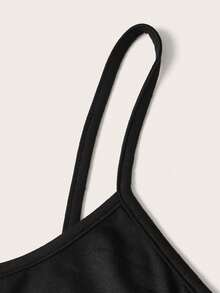 SHEIN EZwear 女士大尺寸心型印花緊身短版吊帶背心和背心上衣 - 黑色 - 查看 3