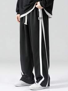 大码男士宽松运动裤，男士春季休闲长裤 - 黑色 - 查看 1