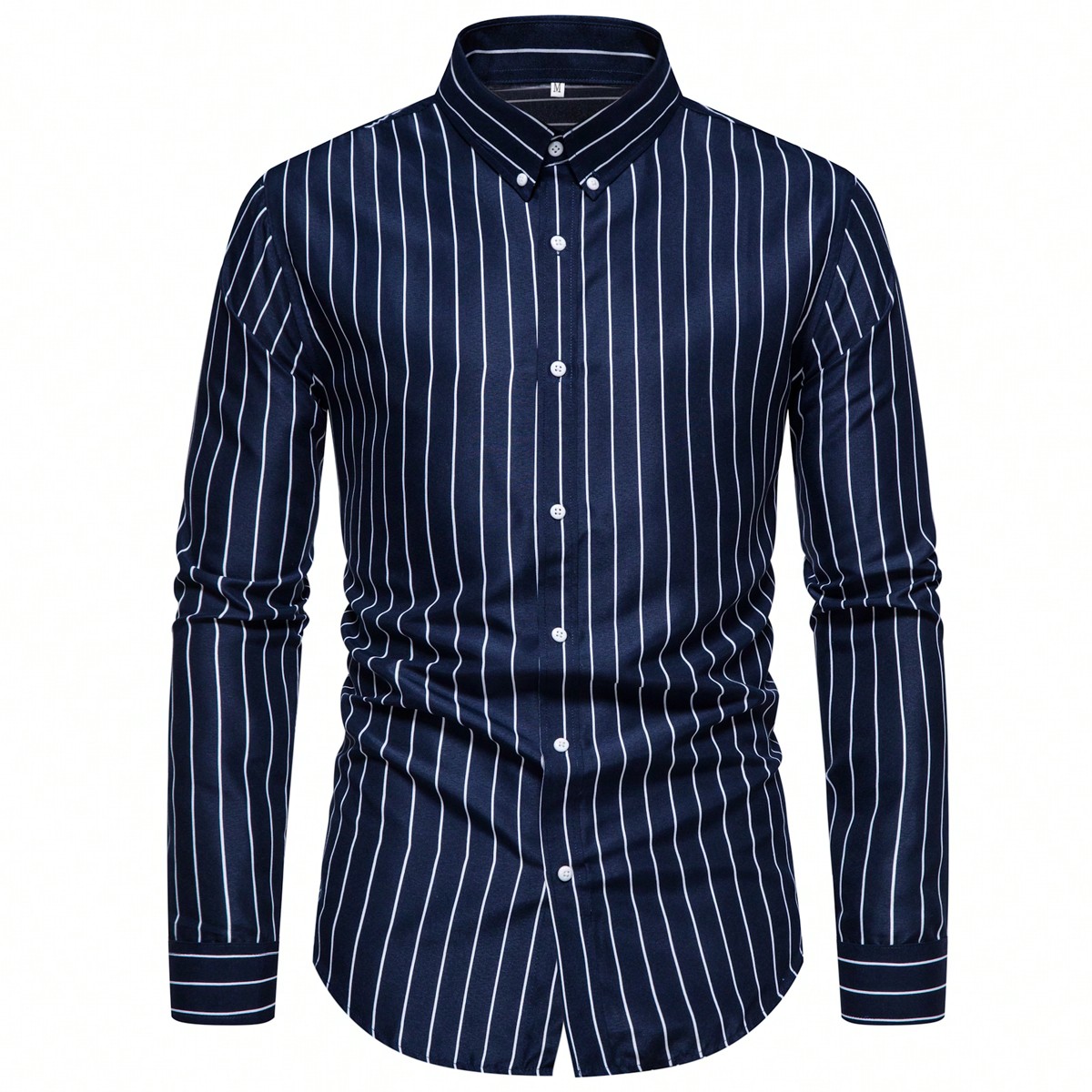 Camisa casual de manga larga con botones y rayas para hombre, de poliéster, adecuada para primavera y verano, ligeramente holgada