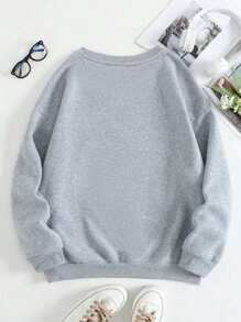 SHEIN Moletom Casual De Manga Comprida Com Estampa De Letras Para Meninas Adolescentes, Adequado Para Outono E Inverno - Cinza - Visão 2