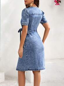 SHEIN VCAY 女式修身丹寧裙裝 - 中等水洗藍 - 查看 4