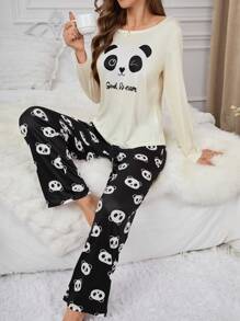 Women's Panda Pattern Pajama Set - Multicolor - View 2