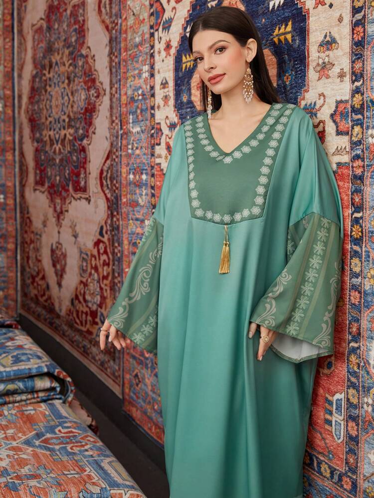 Floral Patchwork Batwing Sleeve Dress For Women