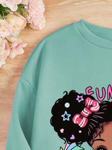 SHEIN Freizeit Weißer Rundhalsausschnitt Sweatshirt Mit Cartoon Muster Für Mädchen Im Herbst Und Winter Geeignet