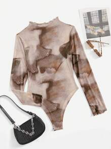 SHEIN EZwear Ladies' Tie-Dye Mesh Bodysuit - Apricot - View 1