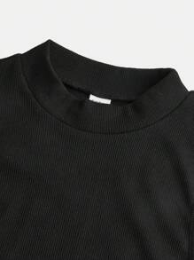 少女针织纯色拼布立领不对称下摆连衣裙