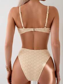 SHEIN Swim Women's Two Pieces Bikini Set With Special Fabric Shoulder Straps And Lace Trim For Summer Vacation Beachwear Wedding Summer Beach - Coral Orange - View 2
