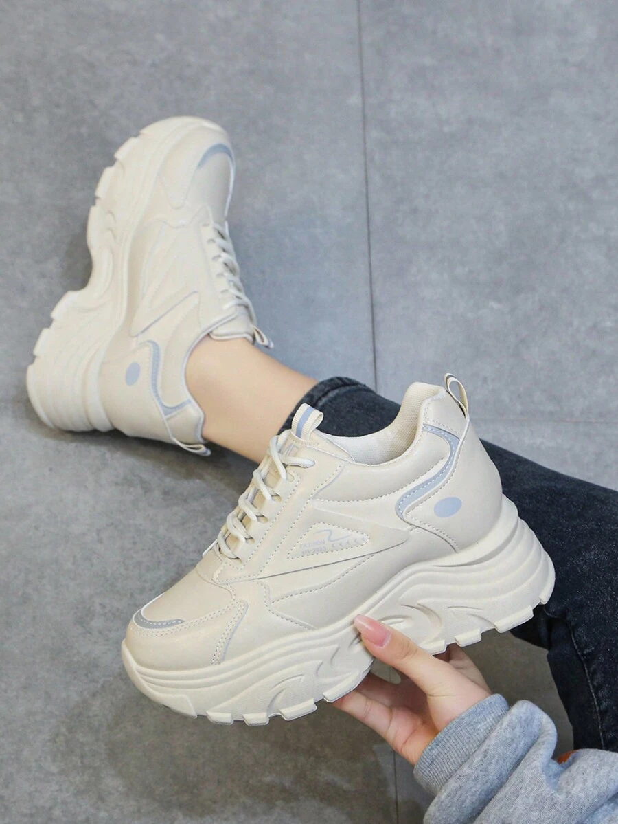 Women's Thick Bottom Chunky Sneakers With Soft Sole - Beige - View 1